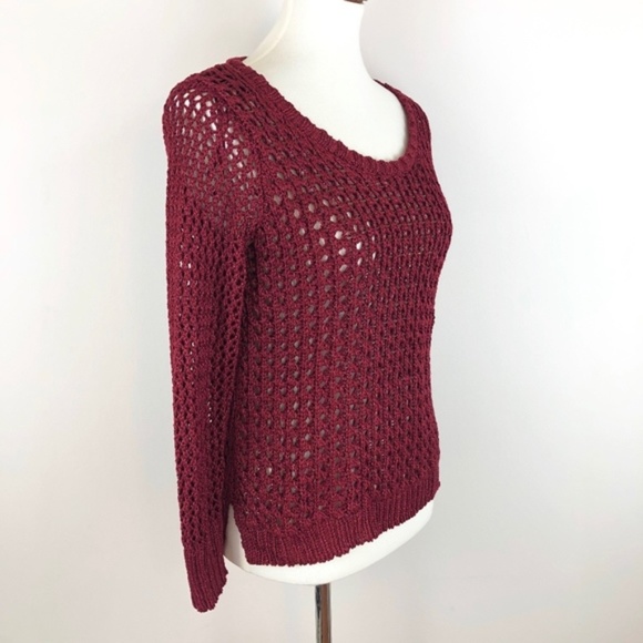 Lucky Brand Long Sleeve Sweater Open Weave Red - Picture 2 of 6